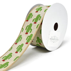 Deco Cactus Wired Linen Ribbon, 1-1/2-Inch, 10-Yard