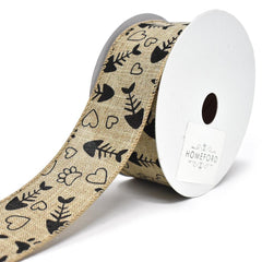 Kitty Cat Paws and Fish Bones Wired Linen Ribbon, 1-1/2-Inch, 10-Yard