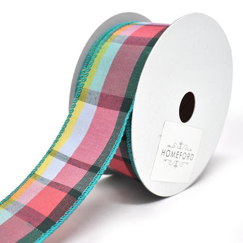 Colorful Plaid Linen Wired Ribbon, 1-1/2-Inch, 10-Yard