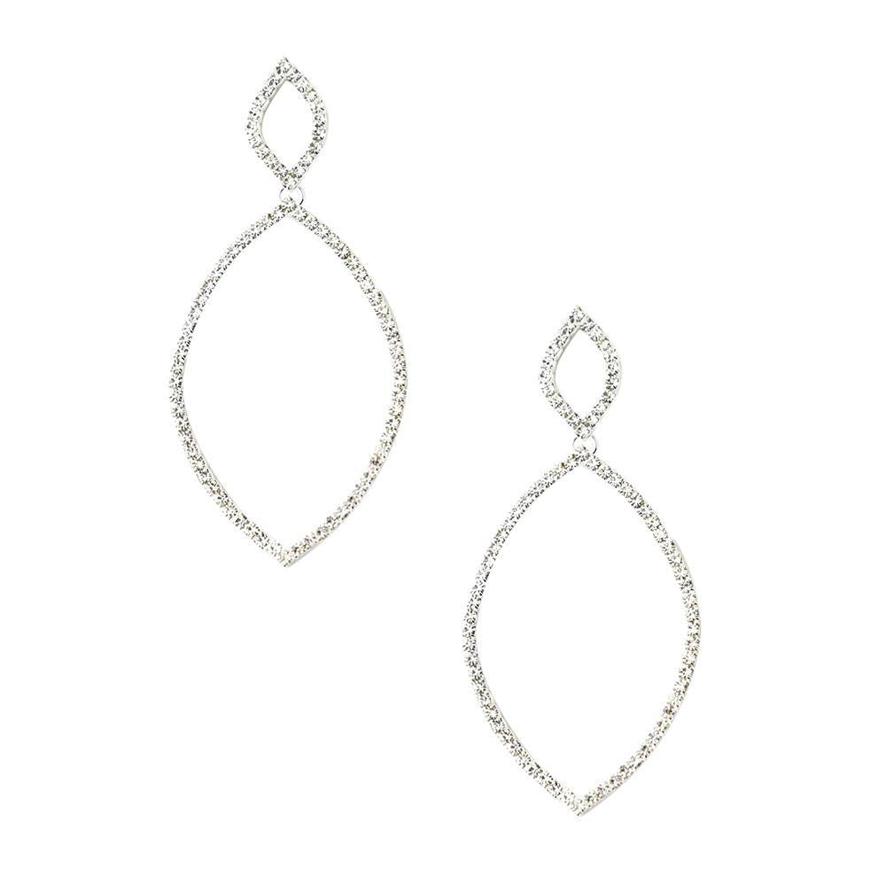 Rhombus Rhinestone Drop Earrings, Silver, 3-Inch