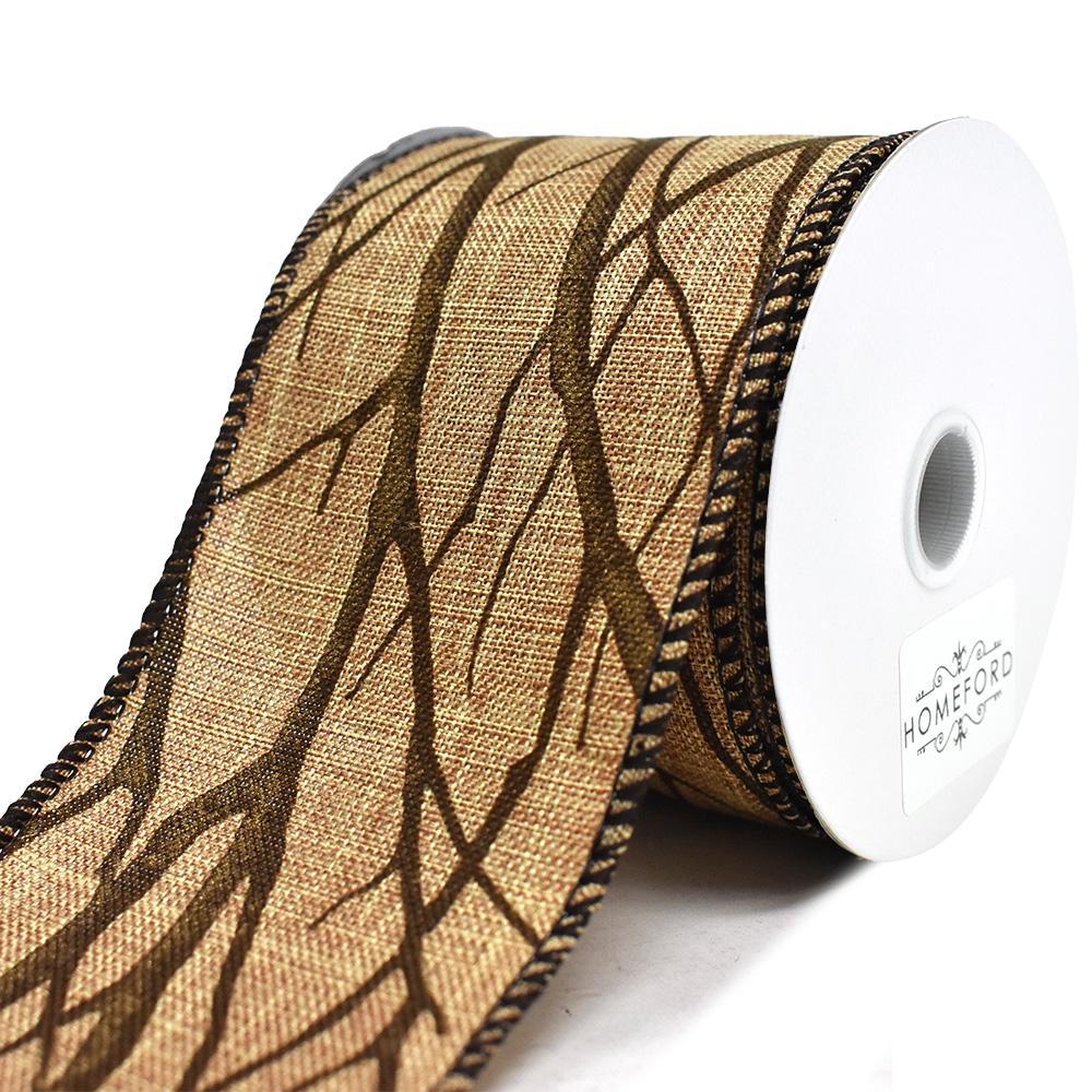 Tree Branches Faux-Linen Wired Ribbon, 2-1/2-Inch, 10-Yard