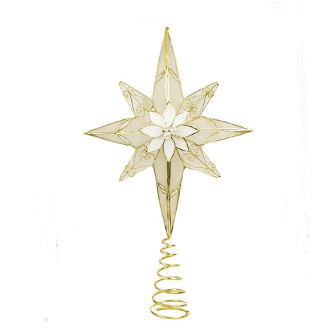 Glass Bethlehem 8-Point Star Treetop, White/Gold, 12-Inch