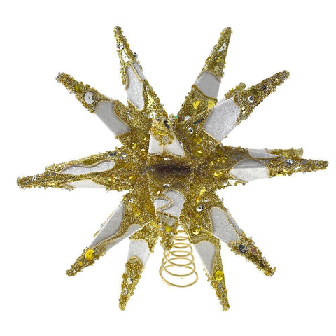 Gold/White Moravian Star Christmas Tree Topper, 12-Inch