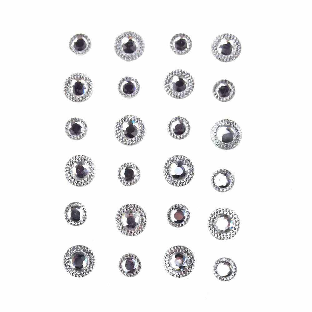 Round Jeweled Gems Self Adhesive Sticker, Crystal, 24-Count