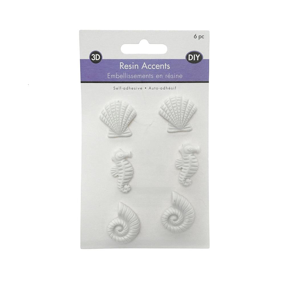 Sea Life DIY Adhesive Resin Accents, White, 6-Piece