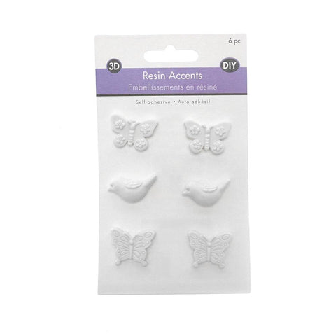 Flutter Friends DIY Adhesive Resin Accents, White, 6-Piece