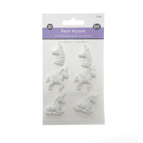 Unicorn DIY Adhesive Resin Accents, White, 6-Piece