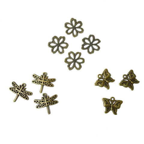 Antique Style Metal Charms, Flutter, 10-Piece