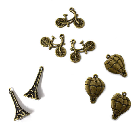 Antique Style Metal Charms, Paris, 8-Piece