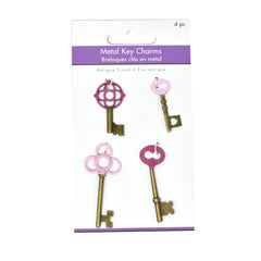 Antique Finish Metal Skeleton Key Charms, 4-Piece