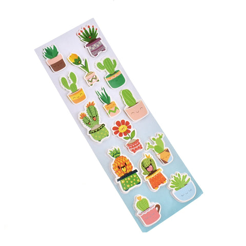 Cactus and Succulent with Faces 3D Stickers, 14-Piece