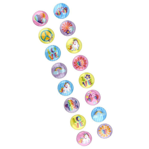 3D Button Rainbow Unicorn Stickers, 1-1/4-Inch, 16-Stickers