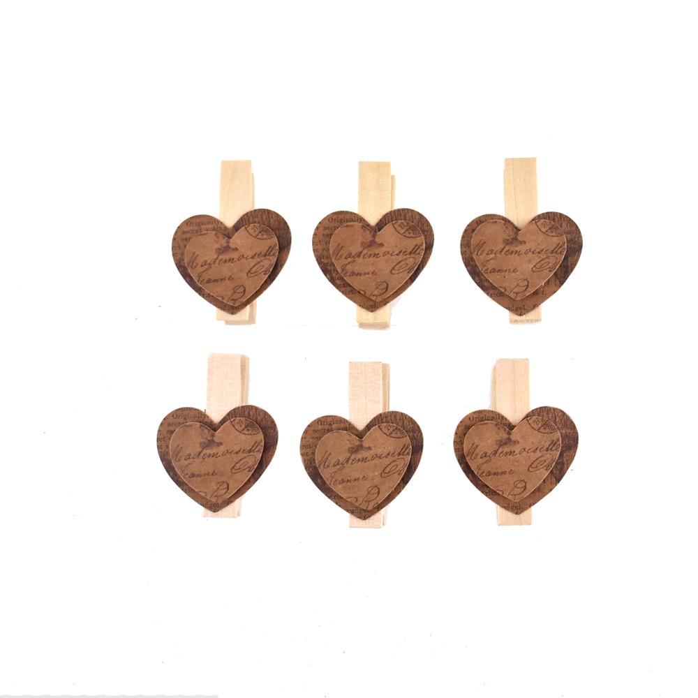 Clothespin with Heart, Natural, 1-1/2-Inch, 6-Count