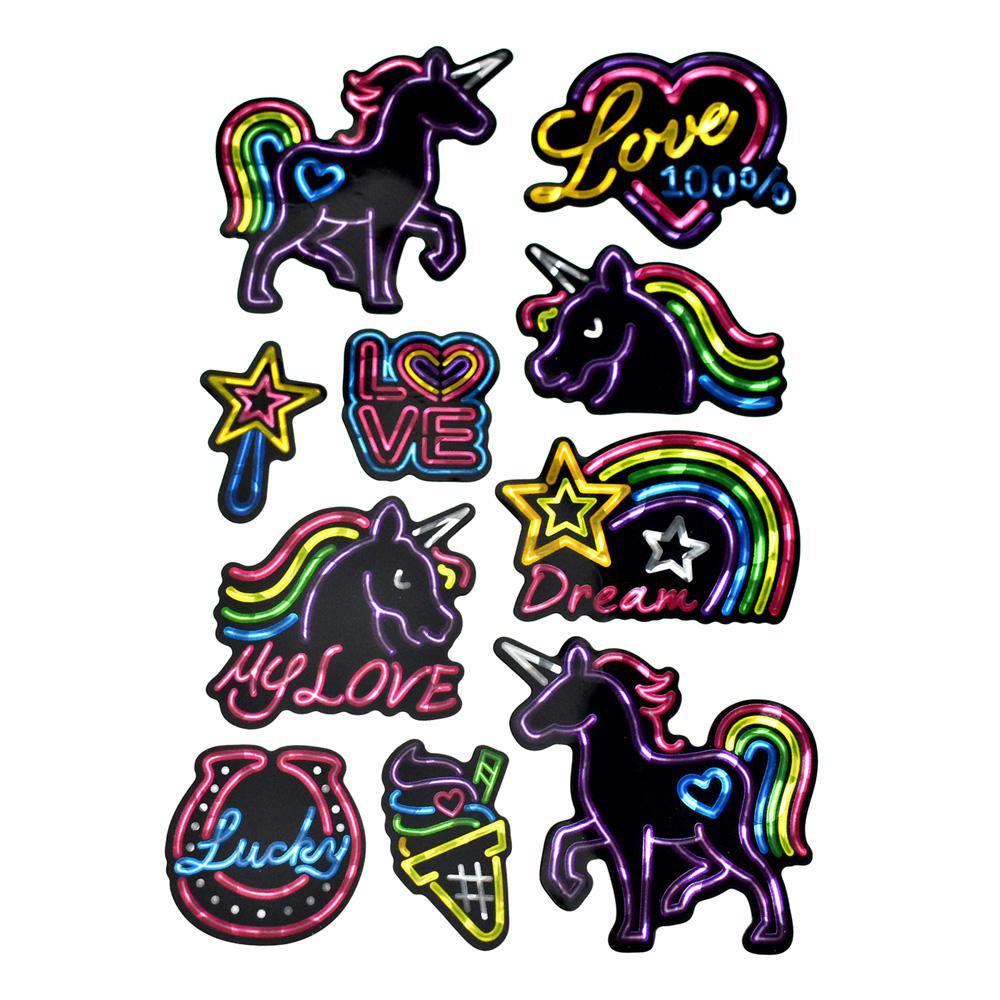 Unicorn Love Holographic Foil Neon Stickers, 10-Piece