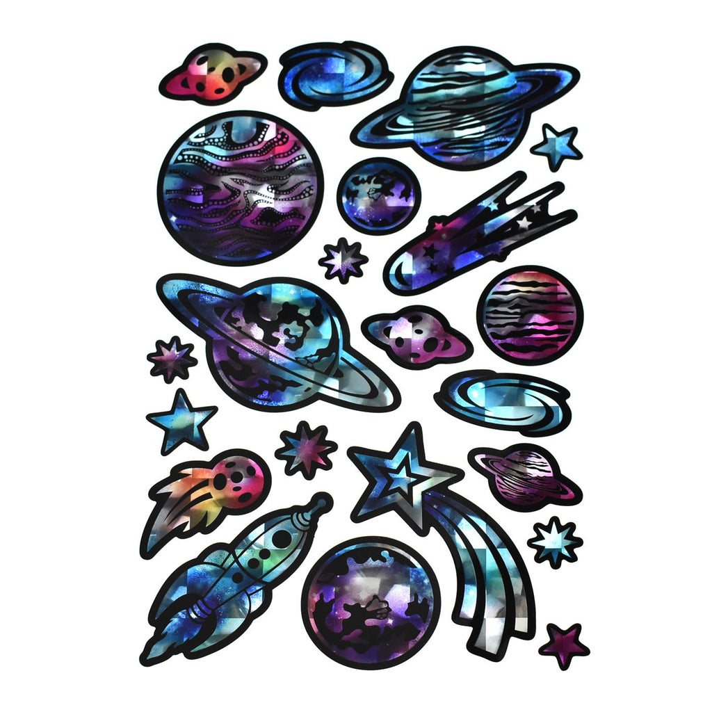 Outer Space Galaxy Holographic Foil Stickers, 22-Piece