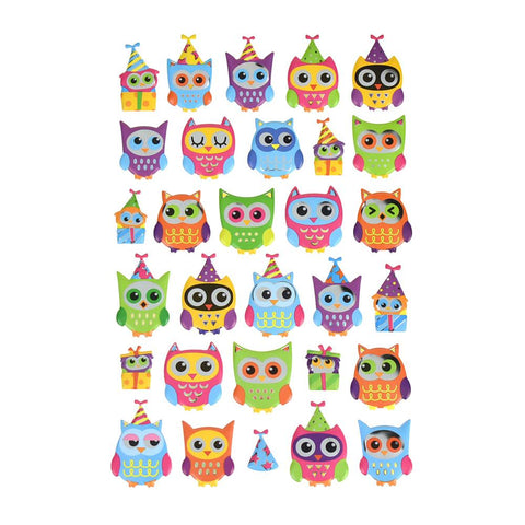 Owl Party Jubiliee Puffy Metallic Foil Stickers, 30-Piece