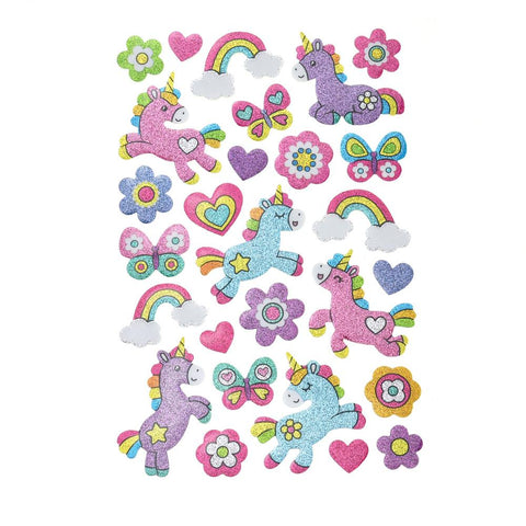 Shimmering Unicorn 3D Glitter Foam Stickers, 27-Piece