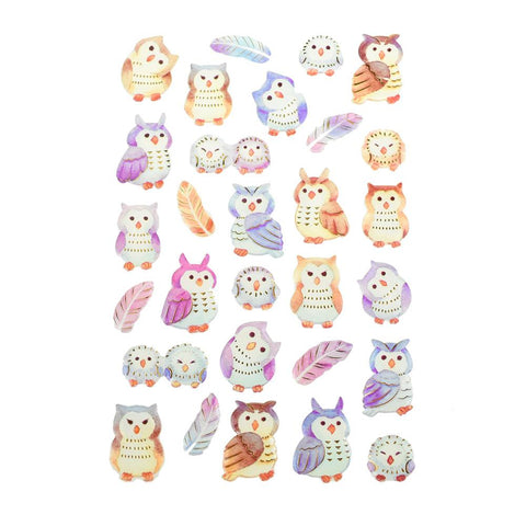 Owl Foil Accented Watercolor Epoxy Stickers, 29-Piece