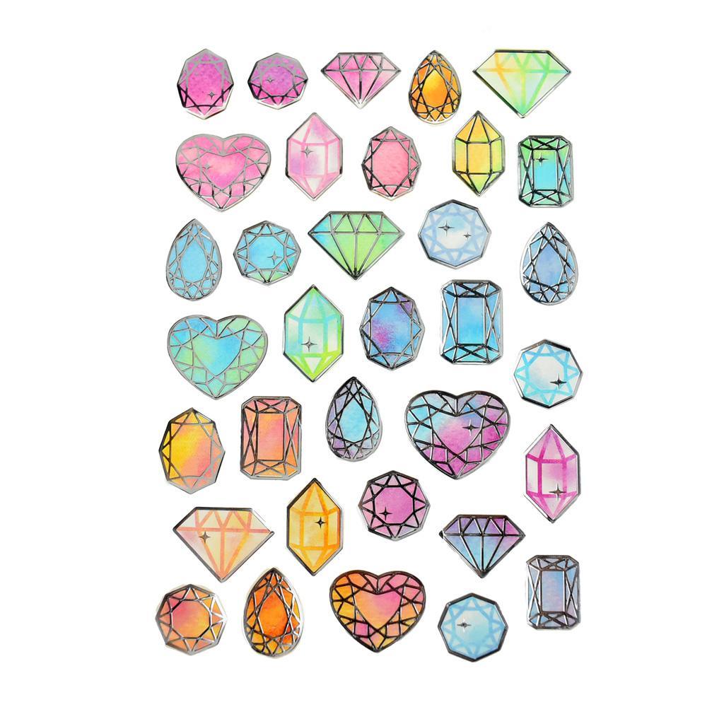 Diamond Gem Foil Accented Watercolor Epoxy Stickers, 29-Piece