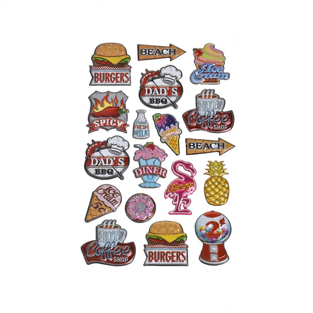 Antique Sign 3D Metallic Stickers, 18-Piece