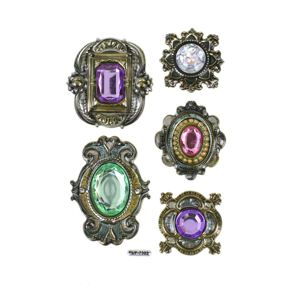 Antique Frame Vintage Style Jewel Stickers, 5-Piece