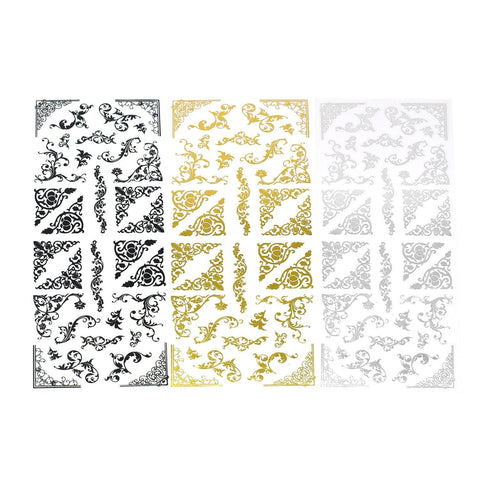 Elegant Scroll Swirl Foil Corner Stickers, 32-Piece