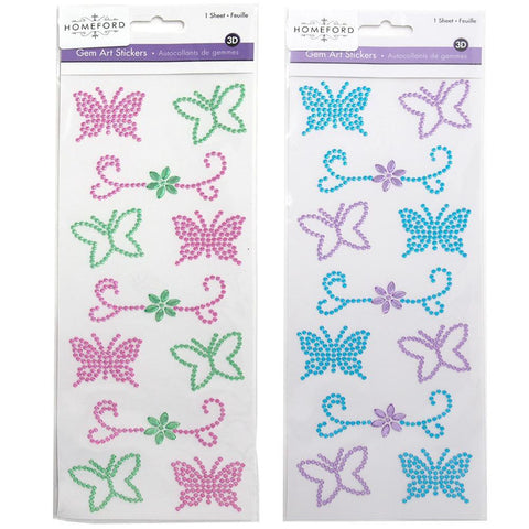 Floral Butterfly Gem Art Craft 3D Stickers, 11-Piece
