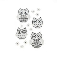 Owl and Flower Gem Art Stickers, 13-Piece