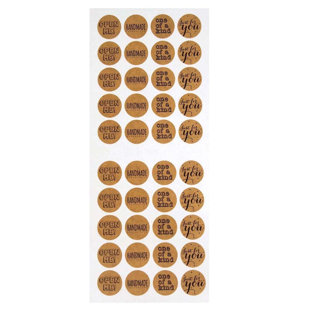 Handmade Kraft Seal Stickers, Natural, 1-Inch, 40-Count