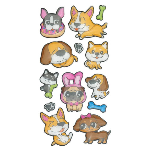 3D Glossy Finish Dog Puffy Stickers, 12-Piece