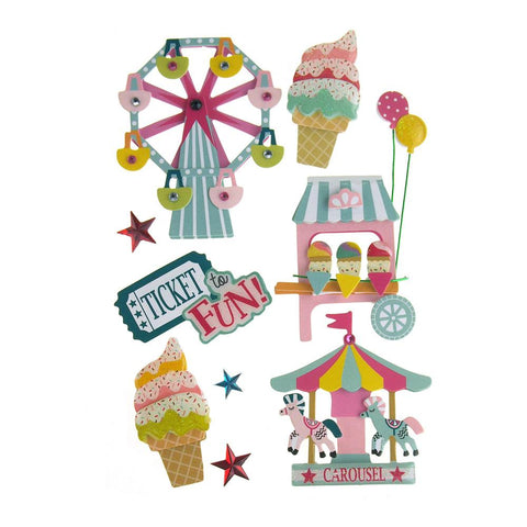 Carnival 3D Handmade Stickers, 6-Count