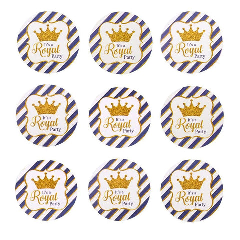 Glitter Royal Crown Seal Paper Stickers, Light Blue, 1-Inch, 24-Count