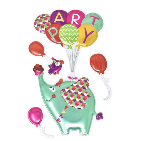 Elephant with Party Balloons Wall Decal 3D Stickers, Assorted, 4-Piece