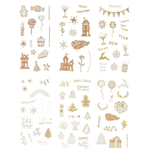 Christmas and New Year Holiday Stickers, Gold, 6-Sheets