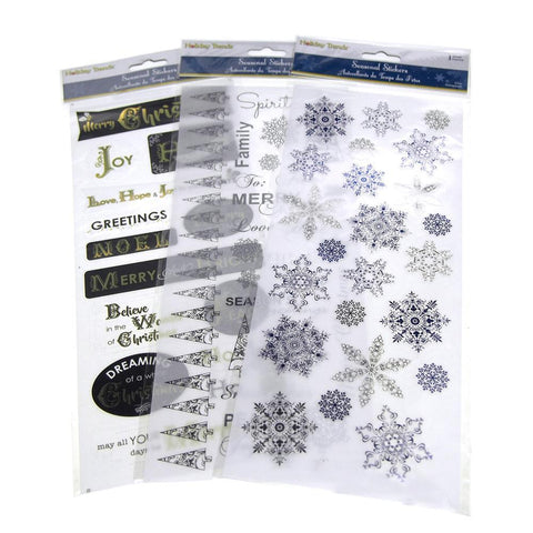 Christmas Season Greetings Plastic Seal Stickers, Assorted Color, 3-Packs