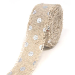 Fringed Linen Ribbon with Metallic Dots, 5-Yard