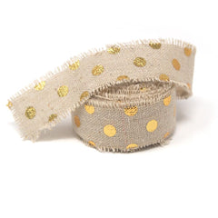 Fringed Linen Ribbon with Metallic Dots, 5-Yard