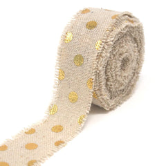 Fringed Linen Ribbon with Metallic Dots, 5-Yard