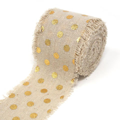 Fringed Linen Ribbon with Metallic Dots, 5-Yard