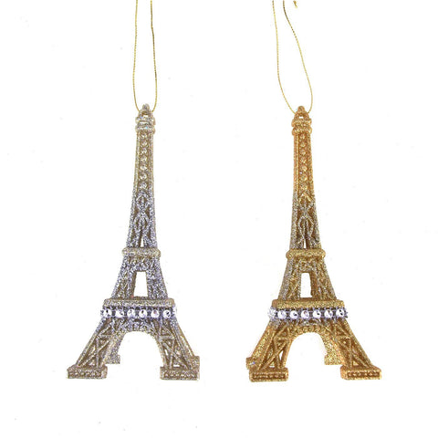 Acrylic Glittered Eiffel Tower Ornaments, Gold and Silver, 6-1/4-Inch, 2-Piece
