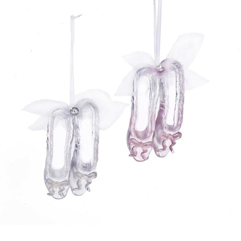 Acrylic Dancing Ballerina Shoe Christmas Ornaments, Pink/White, 3-1/2-Inch, 2-Piece
