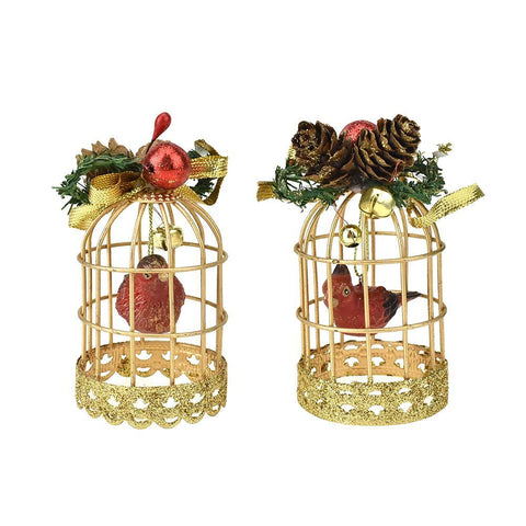 Red Cardinal in Bird Cage Christmas Ornaments, 4-Inch, 2-Piece