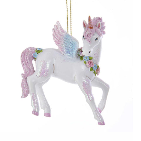 Hanging Resin Glitter Unicorn Christmas Ornament, White, 3-1/4-Inch