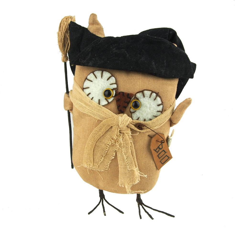 Stuffed Burlap Witch Owl Halloween Decor, Natural, 10-Inch