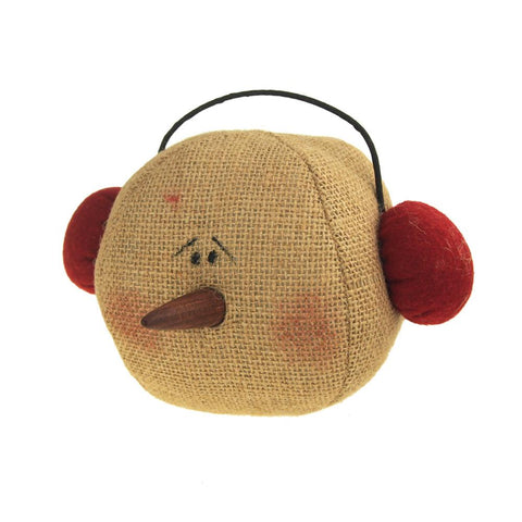 Small Burlap Snowman Head with Earmuffs Christmas Decoration, 5-Inch