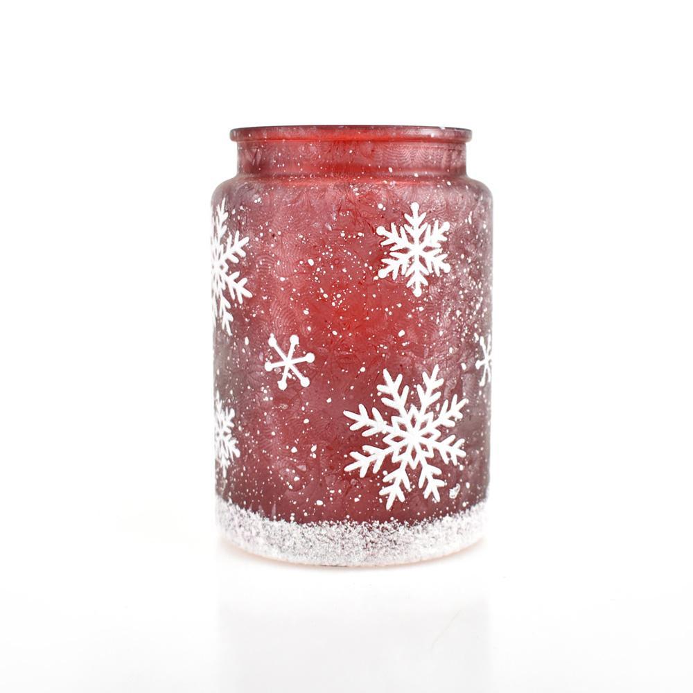 Snowflake Christmas Frosted Glass Jar, Red, 5-1/2-Inch