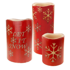 Flameless Essence Glow Snowflake LED Christmas Candle with Built-In Timer, Red