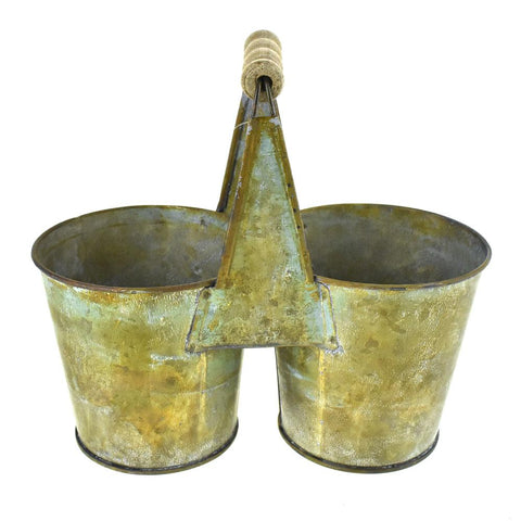 Galvanized Metal Double Pot Planter with Handle, 7-1/2-Inch