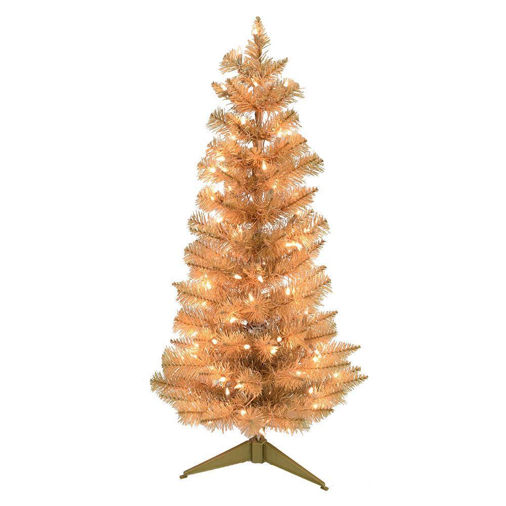 Pre-Lit Mini Artificial Christmas Tree, Gold, 36-Inch