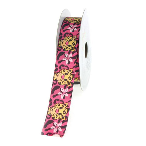Aloha Leopard Satin Ribbon, 7/8-inch, 10-yard, Hot Pink